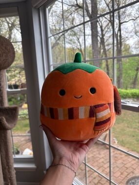 Kalani the Orange pumpkin with Green Top and Multicolor Scarf squishmallow NWT 8